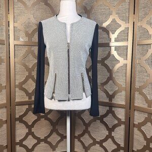 Joseph Ribkoff Black White Textured Jacket Women’s Size 2 Zip Front Career